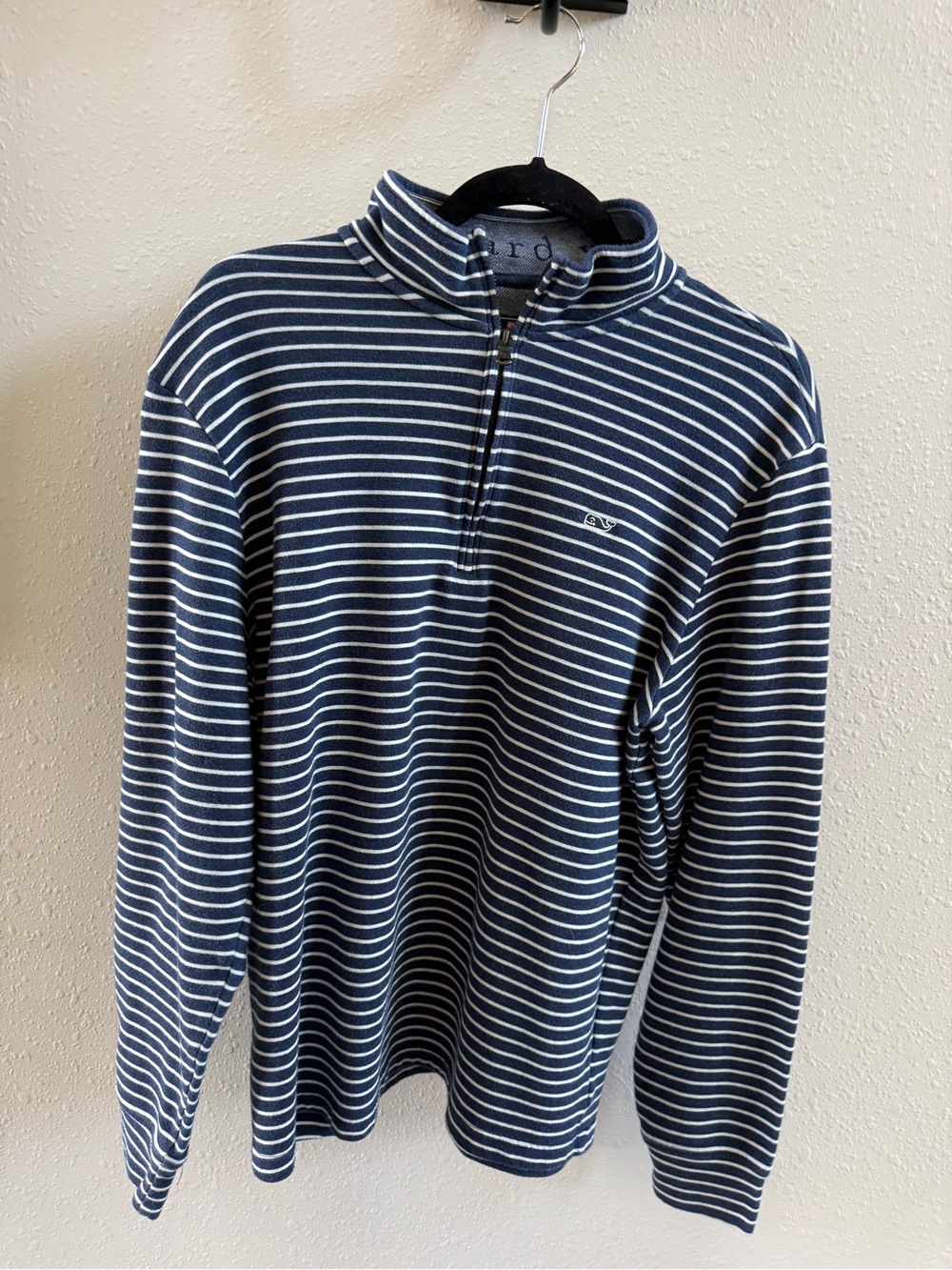 Vineyard Vines Navy and White Striped Half-Zip Pullover